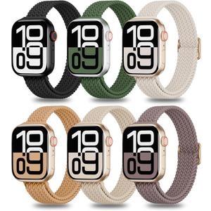6 Pack Thin Stretchy Braided Compatible with Apple Watch Band 38mm 40mm 41mm 42mm 44mm 45mm 46mm 49mm Women Men, Solo Loop Nylon Slim Strap for iWatch Bands Series 11 10 SE 9 8 7 6 5 4 Ultra 3 2 1