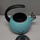 Farberware Luna Water Kettle, Whistling Tea Pot, Works For All Stovetops, Porcelain Enamel on Carbon Steel, BPA-Free, Rust-Proof, Stay Cool Handle, 2.5qt (10 Cups) Capacity (Aqua)