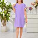 ZDC Girls Cap Sleeve Dresses Kids Spring Summer Casual Basic Crewneck Dress with Pockets 5-14 Years (Purple)