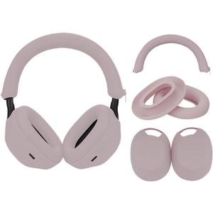Adhiper 3Sets Silicone Sweat Case Cover for Sony WH-1000XM5 Headphones, XM5 Covers Accessories Silicone Ear Pads Covers & Headband Cover & Ear Cups Protector, Washable & Sweatproof - Smoky Pink