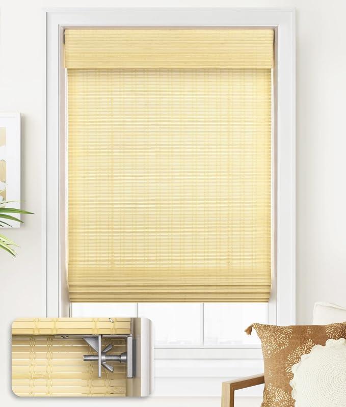 LazBlinds No Drill Bamboo Roman Shades, 20x64, Ceylon Natural
Light Filtering Window Treatment, No Tools Cordless Roll Up Bamboo Blinds for Window