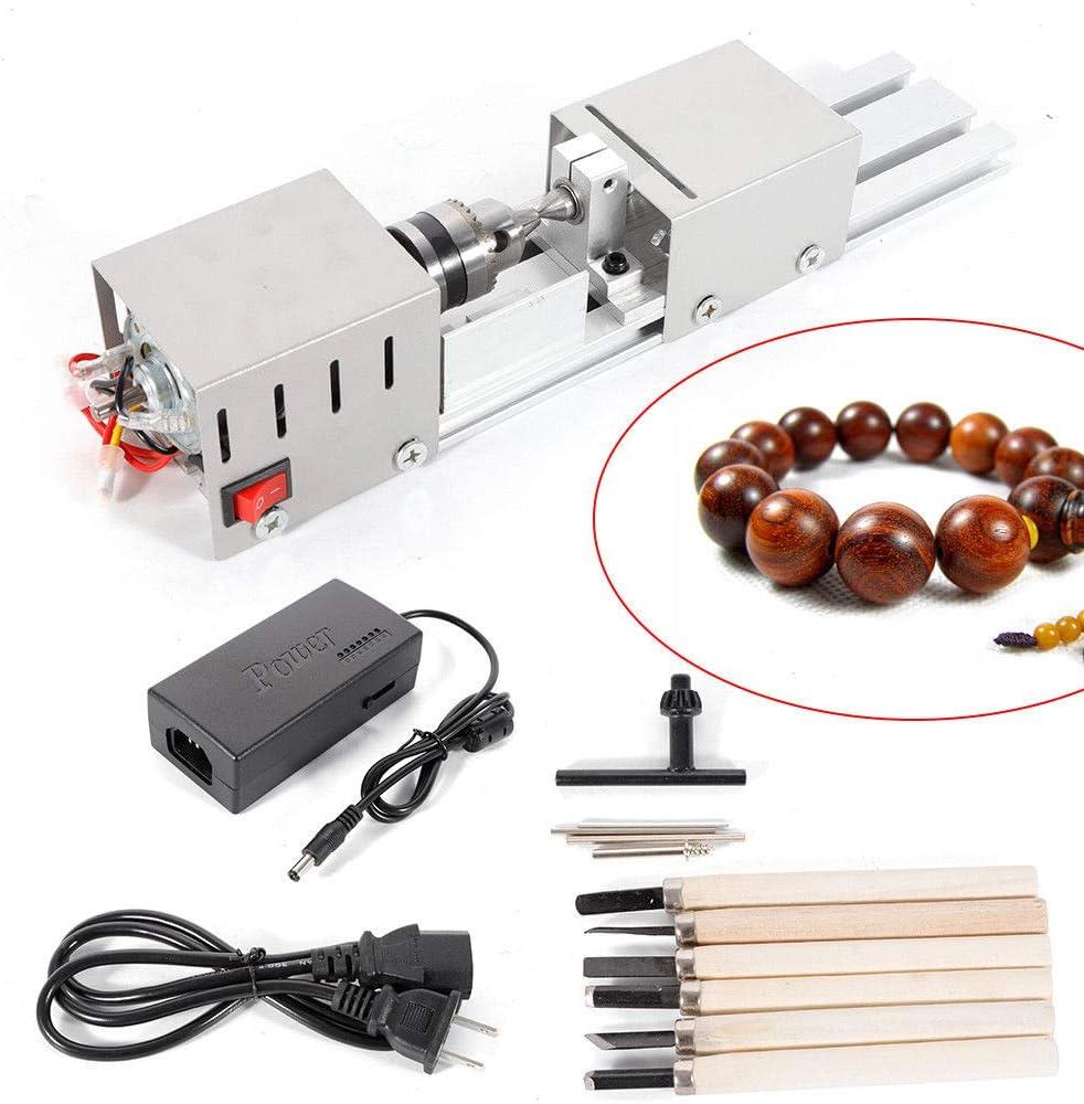Mini Lathe Wood Lathe Machine Diy Machining for Table Woodworking Wood DIY Tool Lathe Standard Set (Silver)