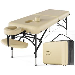 CLORIS 84" Professional Massage Table Portable 2 Folding Lightweight Facial Salon Spa Tattoo Bed Height Adjustable with Carrying Bag & Aluminium Leg Hold Up to 1100LBS Cream
