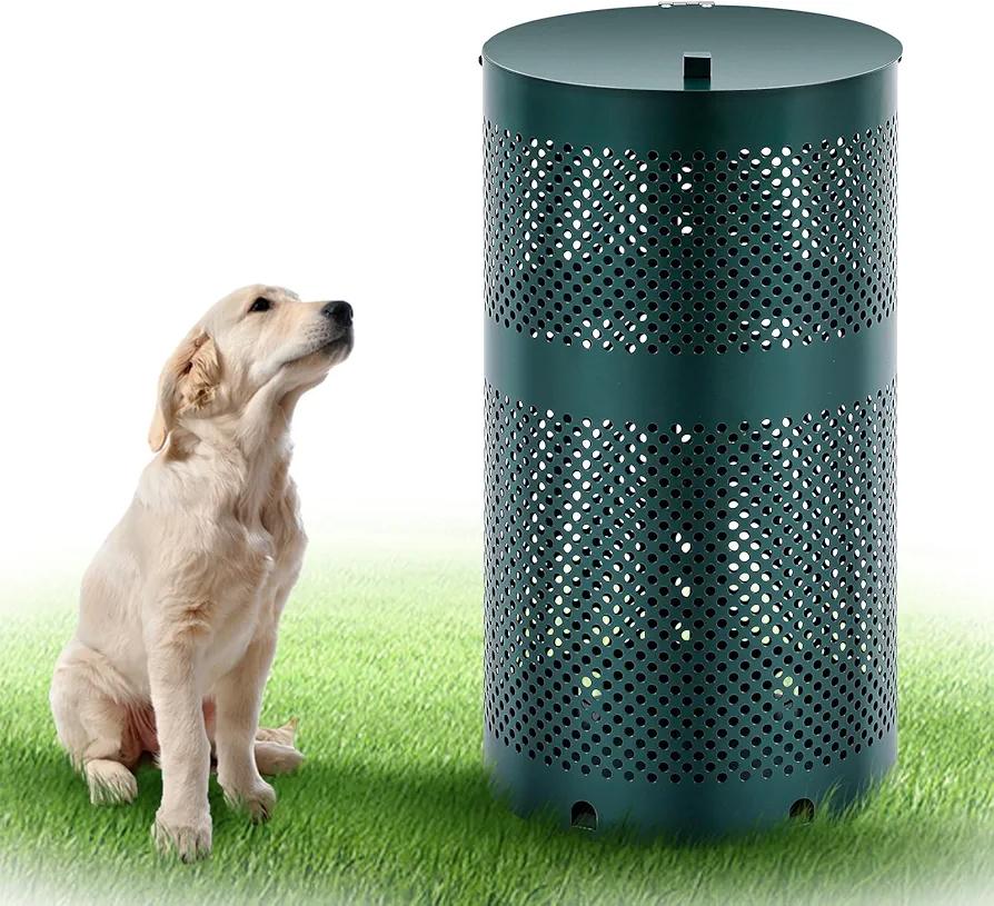Round Outdoor 10 Gallon Capacity Trash Can with Lid for Dog Waste Station - Rust Free UV Powder Coated Aluminum - Designed to Mount on Any Post or Wall(Green)