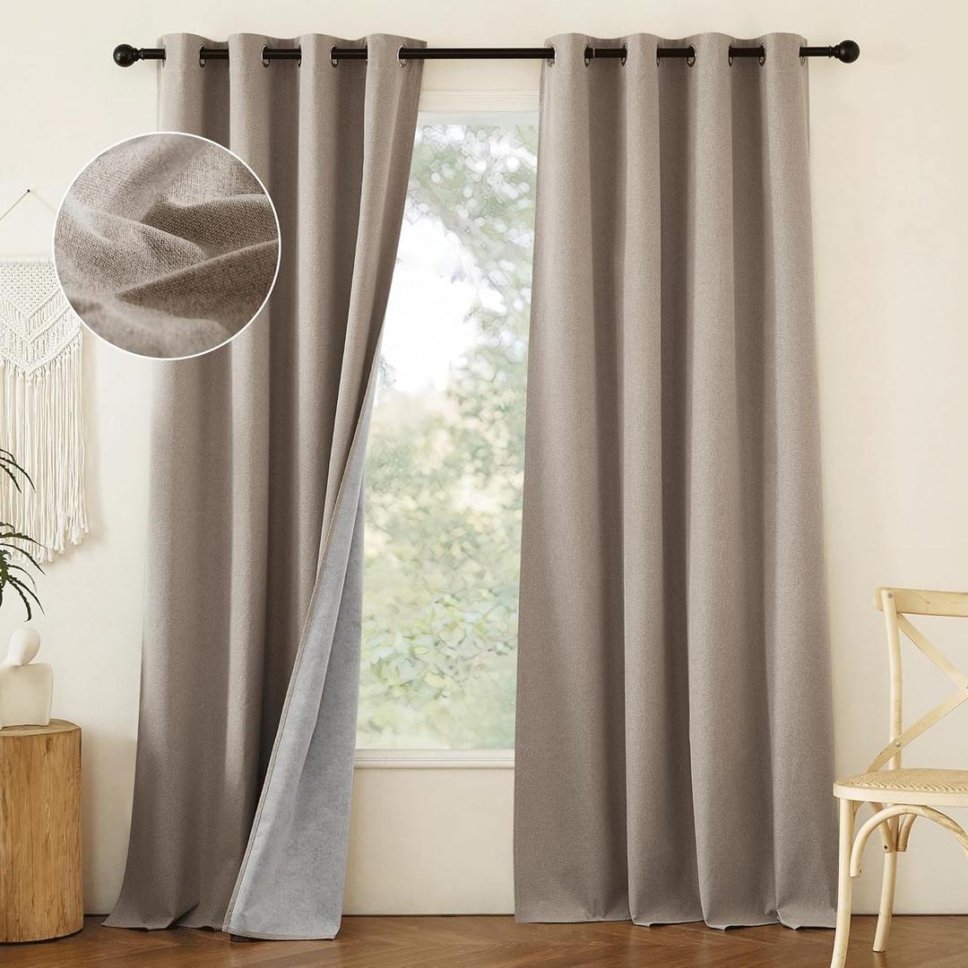 NICETOWN Linen 100% Blackout Linen Curtains 90 inches Length for Bedroom, 2 Panels, 52" W, Thermal Insulated Window Draperies for Living Room