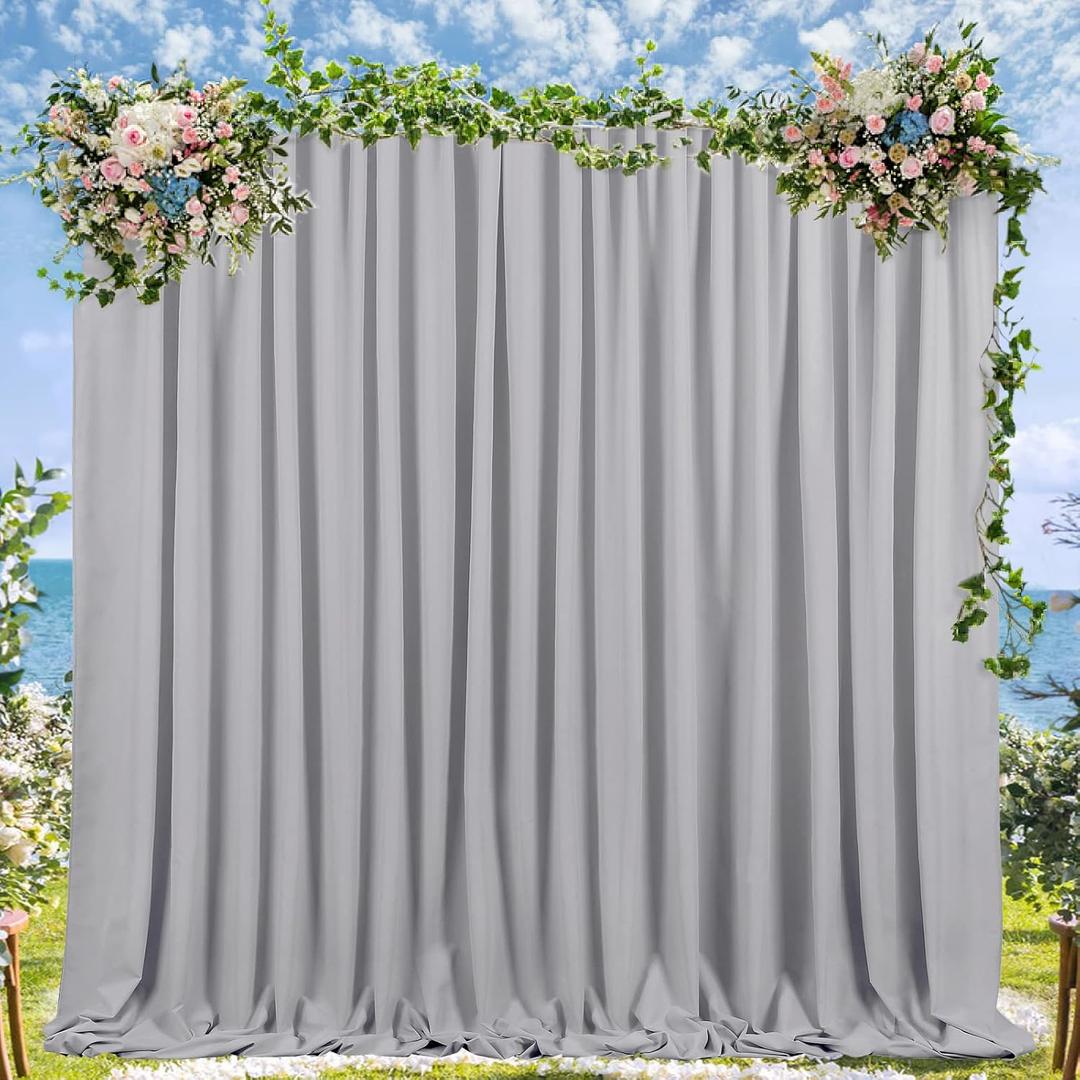 Wedding Backdrop Curtains 2 Panel 5ft x 10ft Grey Polyester Backdrop Drapes for Birthday Party Decoration Ceremony Prom Stage Backdrop Curtain (2 Panels 5ft x 10ft)