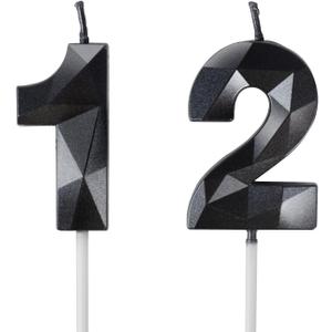 Number 12 Candles,12th Birthday Candles,Black Happy Birthday Candle for Cake,3D Design Cake Topper Decorations for Boy Men Pet Birthday Party Wedding Anniversary Celebration Supplies