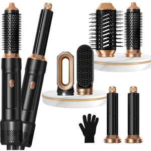 6 in ONE Blow Dryer Brush, Curling Wand Hair Styling Tools Set, Ionic Hot Air Hair Dryer, Massage Oval Hair Dryer, Left & Right Hair Curlers 100-120V (Black Gold) 6 in ONE Blow Dryer Brush, Curling Wand Hair Styling Tools Set, Ionic Hot Air Hair Dryer, Massage Oval Hair Dryer, Left & Right Hair Curlers 100-120V (Black Gold)