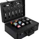 Barber Case Clipper Bag Black, Hair Kit Tool Box Aluminum Organizer with Portable Handle and Secure Numlock for Scissors, Clippers, Barber Supplies 15.8" x 11" x 6.5"