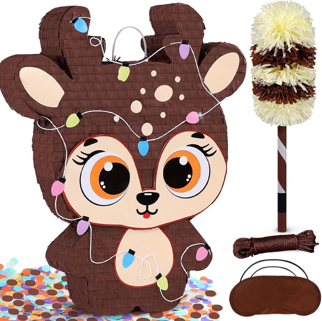Christmas Pinata Large Reindeer - Includes 24" Bat Stick, Eye Mask, Rope | Christmas Piata for Birthday Party (20 X 17 X 3 In)
