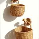 2 Pack Wall Hanging Rattan Baskets, Hand-Woven Storage Basket, Small Wall Hanging Baskets for Kitchen, Washable Decorative Basket, Potato Garlic Onion Storage Baskets