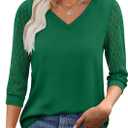 XIEERDUO 3/4 Length Sleeve Womens Tops V-Neck Lace Tunic Tops Business Casual Outfits Work Blouses Dressy 2026 (Medium, Green)