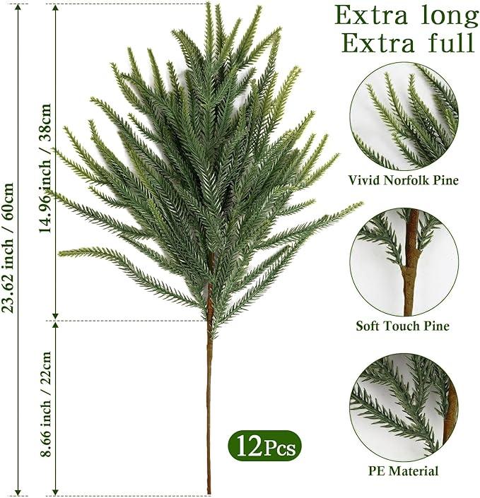 Cabilock Realistic Artificial Pine Needle Garland Long Needle Pine Greenery Decor for Mantle Table Wall Christmas Holiday Reusable Faux Evergreen Stem Decoration
