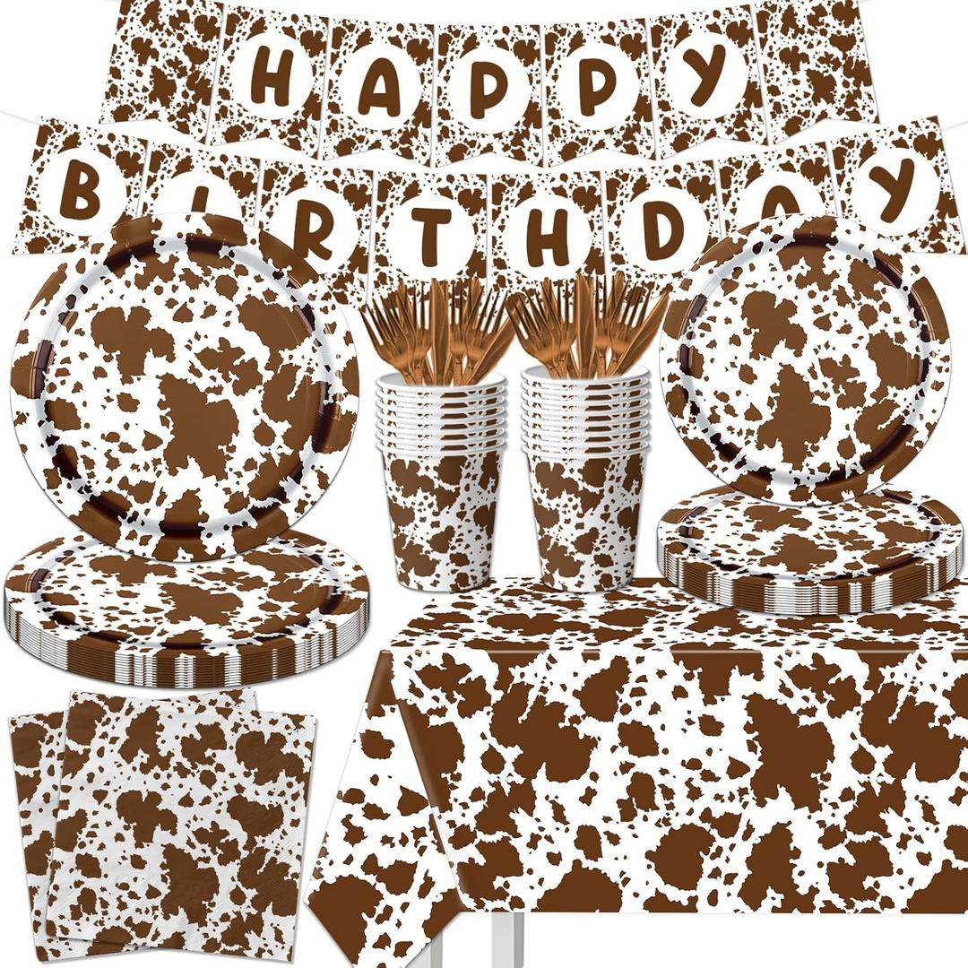 Highland Cow Decorations, 142Pcs Cow Print Plates and Napkins Party Supplies, Brown Cow Birthday Party Decorations Tableware Cups Tablecloth for Cow Baby Shower Farm Cowboy Theme Party Highland Cow Decorations, 142Pcs Cow Print Plates and Napkins Party Supplies, Brown Cow Birthday Party Decorations Tableware Cups Tablecloth for Cow Baby Shower Farm Cowboy Theme Party