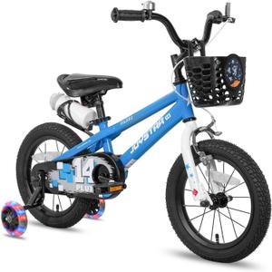 JOYSTAR Pluto 14 Inch Kids Bike with Light Up Training Wheels, Kids' Bicycle for Boys Girls Age 3-5 Years, Children Bikes, Blue