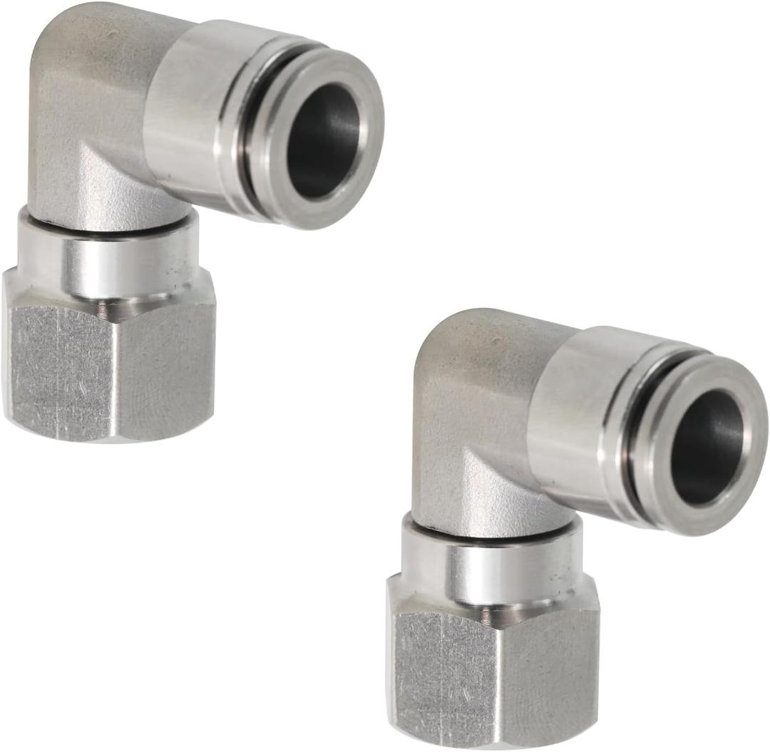 Stainless Steel Pneumatic Female Elbow Push to Connect Air Fittings, 90 Degree NPT Female Air Line Quick Connector for Air Compressor (1/4" Tube OD x 1/4" NPT)