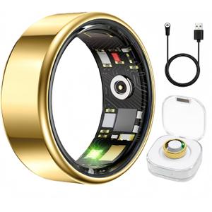 Smart Ring Health & Fitness Tracker for Men & Women, Heart Rate, SPO, Sleep & Activity Monitoring, IP68 Waterproof, Long Battery Life, Family Care Mode, No Subscription Fee (Gold, 9)