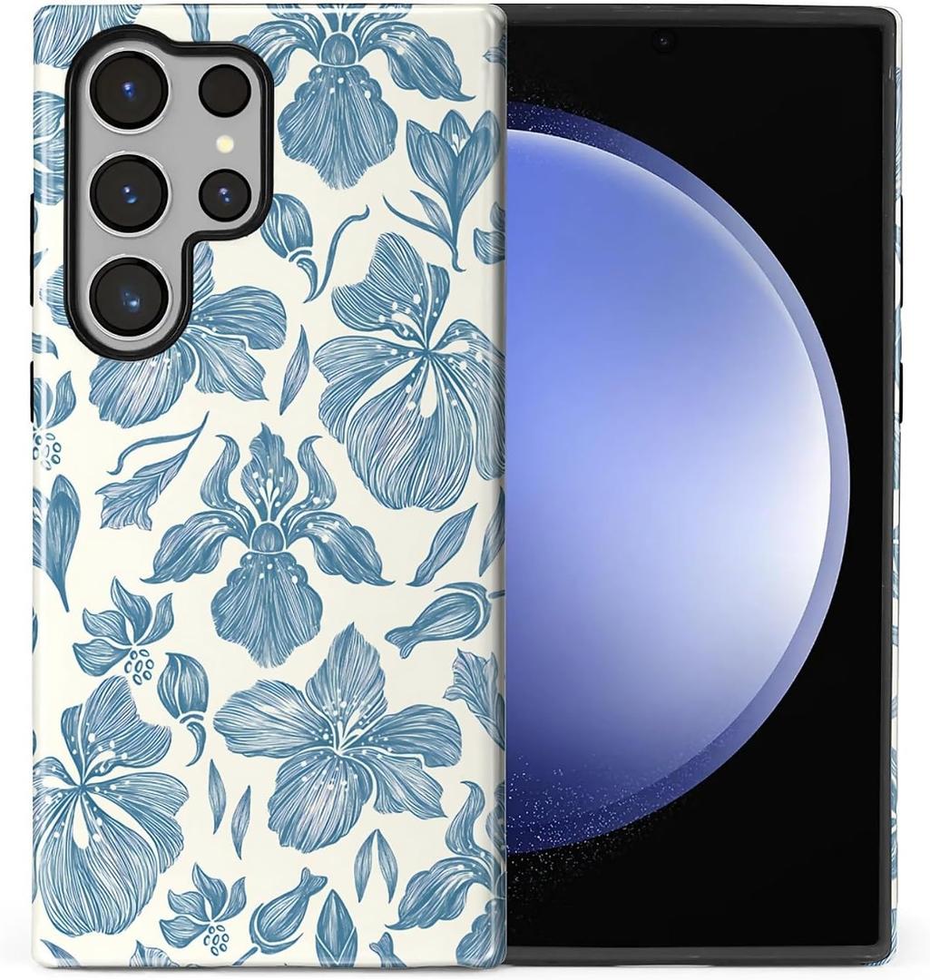 Case Designed for Samsung Galaxy S23 Ultra, Hybrid 2-Layer Case, Military-Grade Protection Durable Shockproof Anti-Scratch Phone Case, Indigo Floral Grace