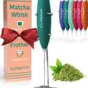 Elementi Matcha Whisk & Frother Set - Powerful Electric Matcha Mixer for Powder, Easy to Use Electric Whisk Kit - Craft Effortless Lattes with the Elementi Milk Frother Wand & Wisk (Emerald Green)