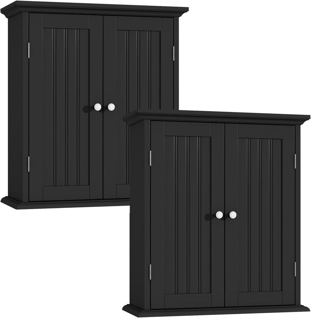 ChooChoo Bathroom Wall Cabinet Set of 2, Over The Toilet Space Saver Storage Cabinet, Medicine Cabinet with 2 Door and Adjustable Shelves, Cupboard, Black, 8.8"D x 21.1"W x 24"H