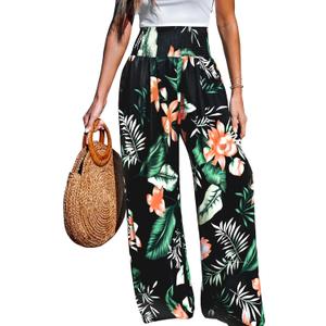 LOTUCY Heart Pants for Women Casual High Waist Wide Leg Pants Floral Print Drawstring Palazzo Long Lounge Pants (Medium)