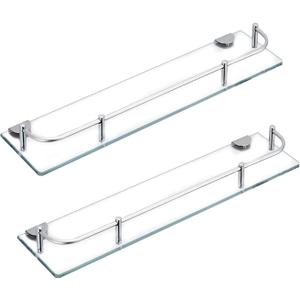 Glass Bathroom Shelves, Rectangular Tempered Glass Floating Shelves for Wall with 304 Stainless Steel Rail and Zinc Alloy Bracket, 2 Pack