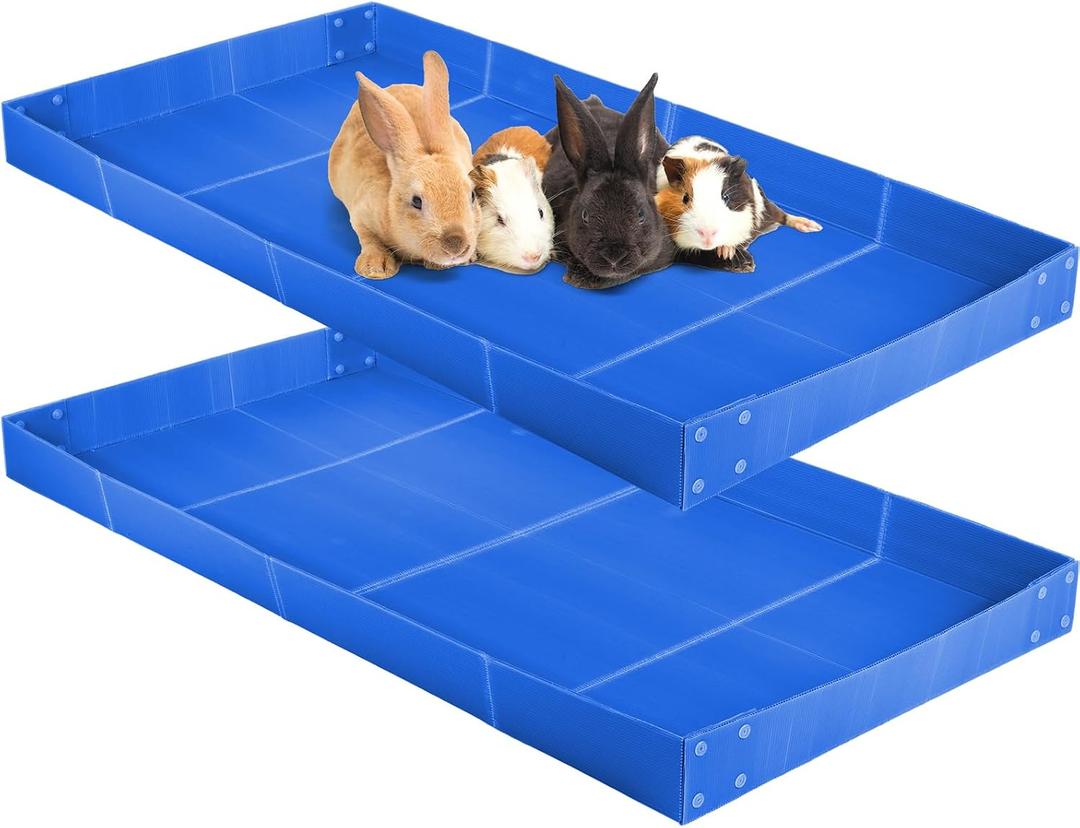 Wenqik 2 Pcs Guinea Pig Cage Liner Corrugated Plastic Cage Liner Base 2 x 4 Panel Size for Small Animals Hedgehogs Rabbits Tray, 55 x 27 Inch (Blue)