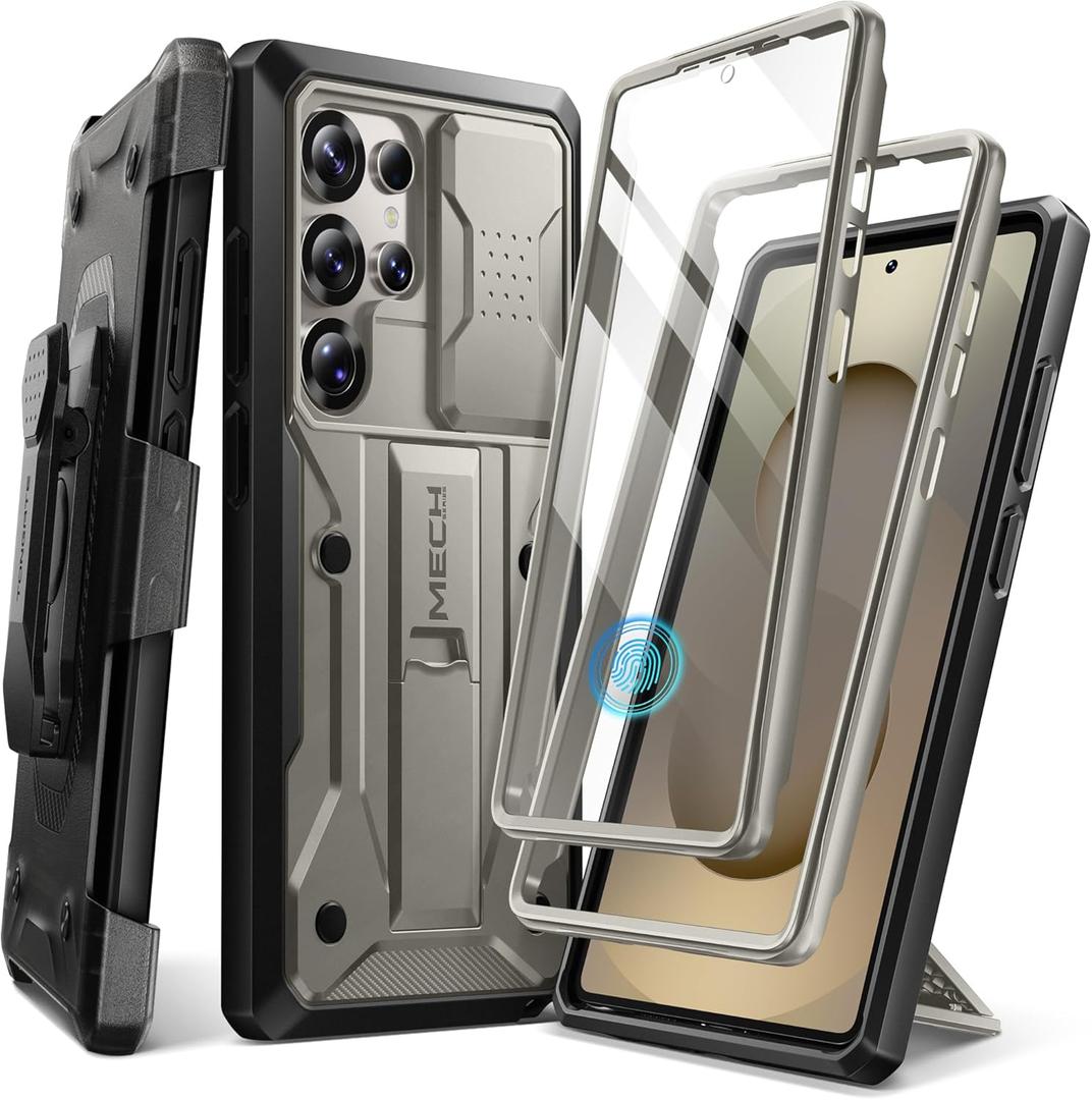 TONGATE for Samsung Galaxy S25 Ultra Case, [Built-in Slide Camera Cover & Screen Protector] [2 Front Frames] Full-Body Heavy Duty Shockproof S25 Ultra Phone Case with Stand & Belt Clip Holster, TiGray