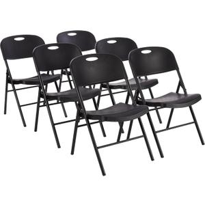 Amazon Basics Sturdy Foldable Portable Plastic Chair, 350-Pound Capacity, Supportive Seating for Events, Space-Saving, Black, 6-Pack
