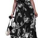 miduo Womens Casual Summer Halter Neck Sleeveless Bohemian Geometric Pattern Flowy A Line Maxi Long Dress with Belt (Black, L)