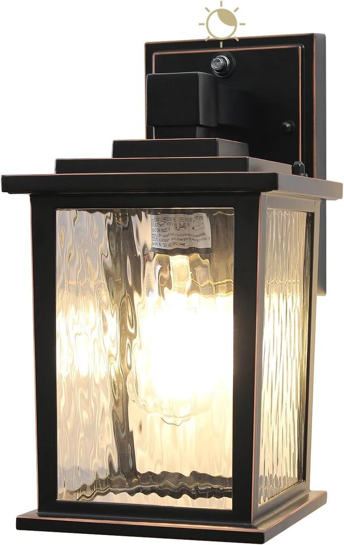 Dusk to Dawn Outdoor Wall Light Fixture, 12'' Oil-Rubbed Bronze Porch Light, Hardwired Outside Wall Lantern for House, Garage, Front Door, Waterproof and Rustproof, Bulbs Not Included