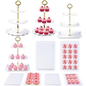 Frigg Dessert Table Display Set,10Pcs Cake Stand,4 Pcs 3 tiered Cupcake Stands and 6 Pcs Dessert Trays serving trays for Party Baby Shower Wedding Tea Party Decorations