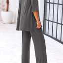 KIRUNDO Womens 2 Piece Outfits 2026 Summer Casual Loose Short Sleeve Pullover Tops & Wide Leg Pants Lounge Sets Tracksuit (Large, Dark Grey)