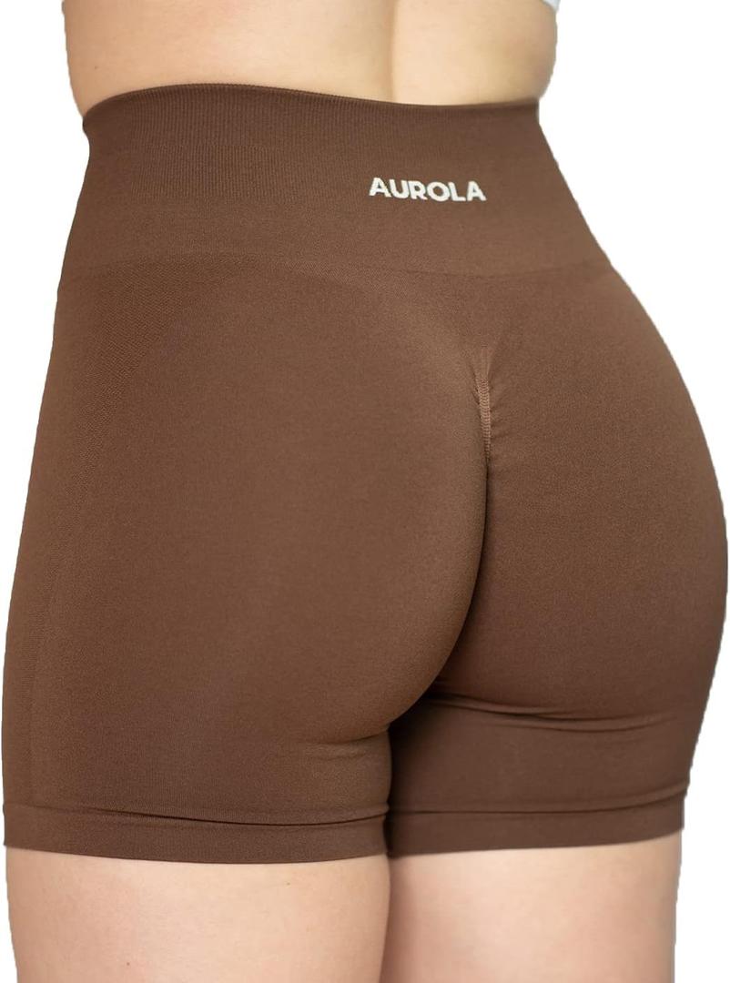 AUROLA Intensify Workout Shorts for Women Seamless Scrunch Short Gym Yoga Running Sport Active Exercise Fitness Shorts (Medium, Carob Brown)