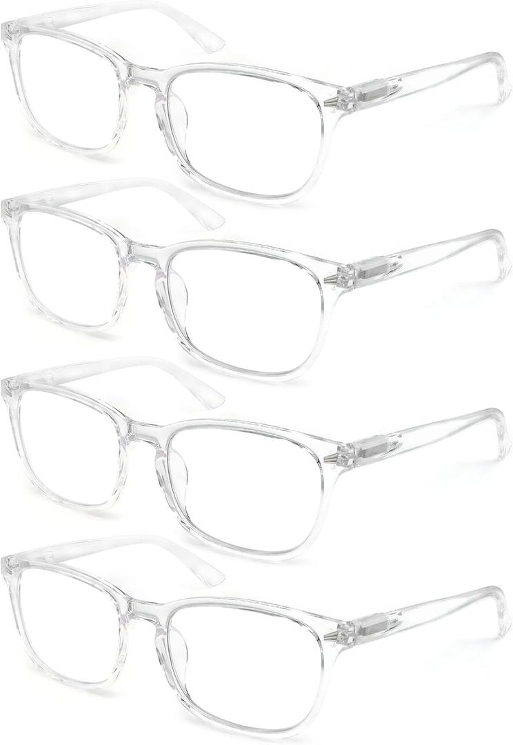 HAPJOYS Clear Reading Glasses Women Blue Light Blocking Readers +1.75 Transparent Square Cheaters Glasses 4 Pack Reduce Eyestrain Protect Eyes