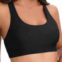 Women Racerback Sports Swim Bra High Neck Bikini Tops Black Workout Bathing Suit Padded Tops Only (Small)