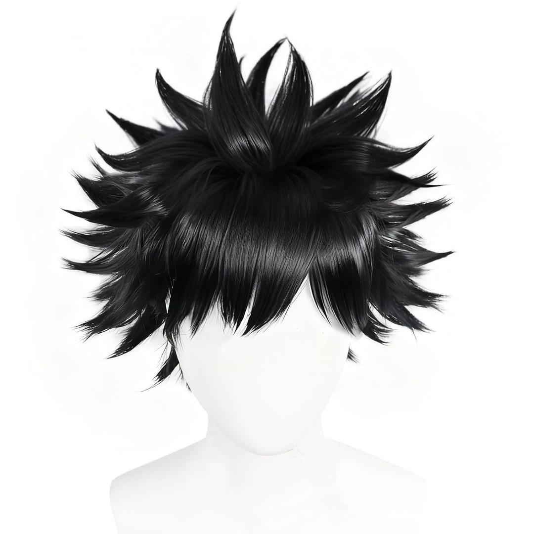 BESTBEL+Hair Cap Short Black Wigs Black Layered Wig with Bangs Dark Spiky Wigs for Men Anime Cosplay Wig for Christmas Halloween Costume Role Playing Party Short Synthetic Hair Outfits