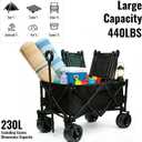 Collapsible Foldable Wagon Cart with Big Wheels and Tabletop, Large Capacity 440Lbs Folding Utility Wagon Carts for Sand, Beach, Camping, Shopping, Sport (Black)