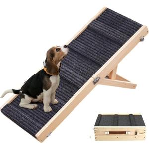 Dog Ramp for Bed, Folding Wooden Pet Ramp, Portable Dog Climbing Ladder,32.6" Long and Adjustable from 10" to 19" Dog Step for Bed, Couch,Car