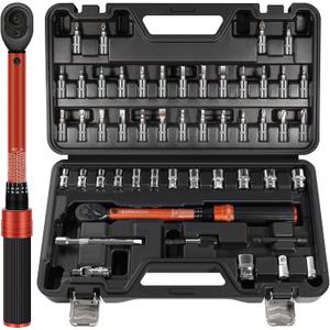 50PCS Bike Torque Wrench Set, 1/4 Inch Torque Wrench(1~25 Nm/8.9~221.3 in-lb), 72-Tooth Gear, Dual-Direction Click Type, 0.1 Nm Micro, Inch Pound Torque Wrench with Bit Sockets, Bike Tool Kit