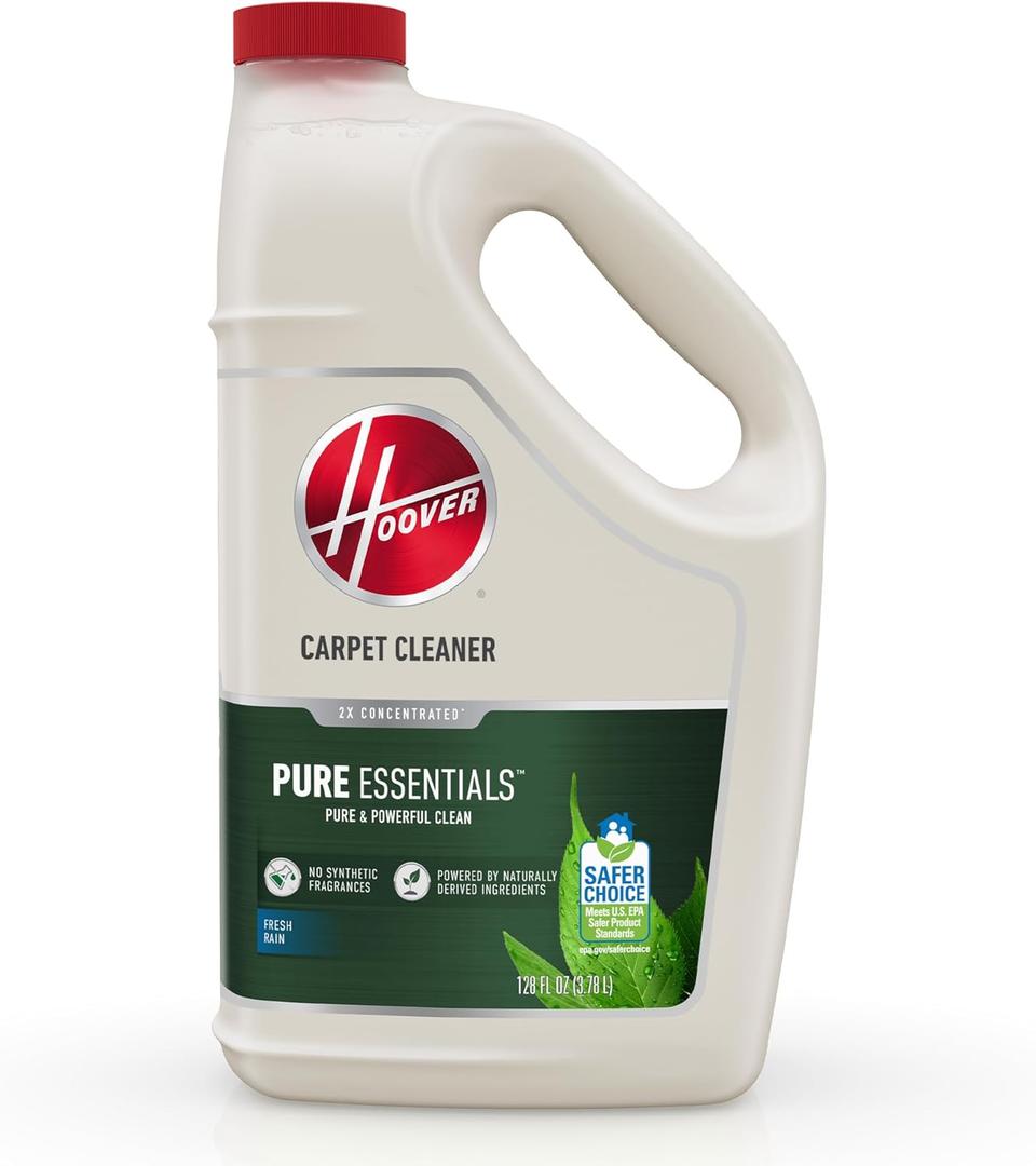 Hoover Pure Essentials Carpet Cleaner Solution, 128 oz., Fresh Rain Scent, Natural Plant Based Formula, Deep Cleaning Carpet Shampoo Solution, Pair With Hoover Carpet Cleaner Machine