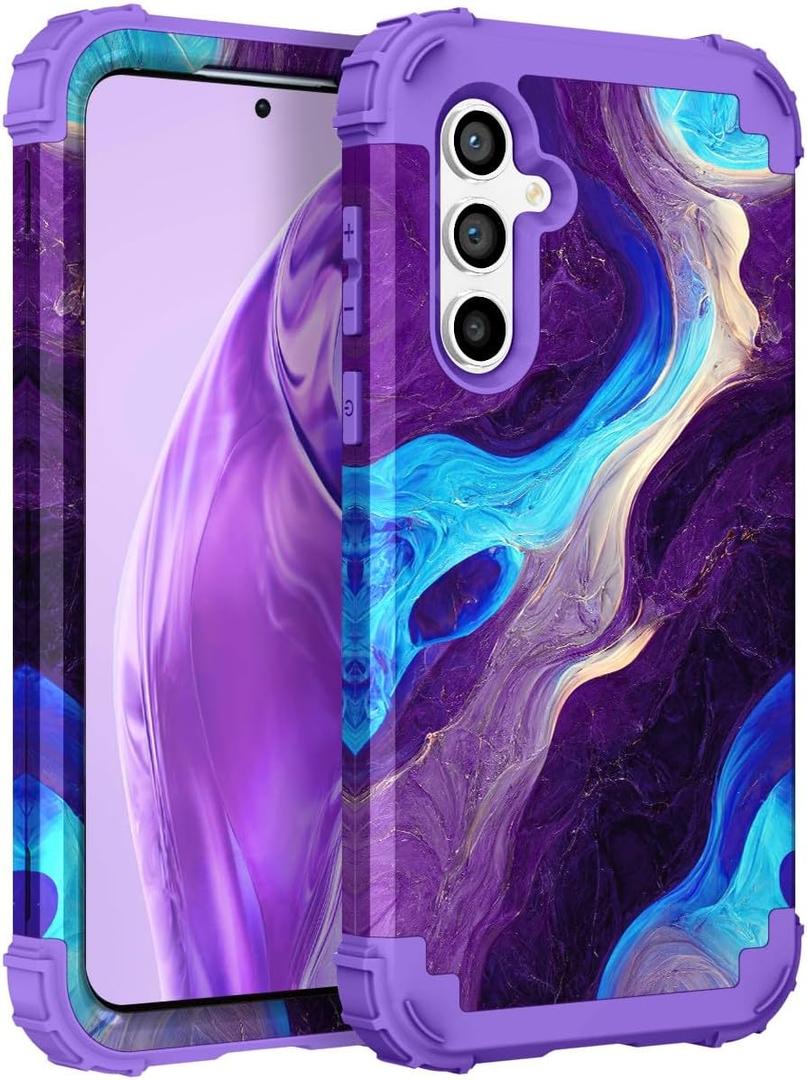 Hocase for Galaxy S25 Plus Case, Shockproof Heavy Duty Protection Soft Silicone Rubber Bumper+Hard Plastic Hybrid Protective Case for Samsung Galaxy S25 Plus (6.7"") 2025 - Blue Purple Marble