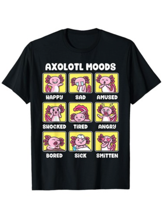Axolotl Shirt - Kawaii Axolotl Moods Anime Axolotl Costume T-Shirt Size M