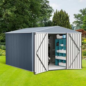 10x10 FT Outdoor Metal Storage Shed, Large Metal Sheds with Sturdy Frame Structure, Garden Tool Shed with Lockable Door for Garden, Lawn, Backyard, Gray
