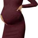 abkylie Side Ruch Knit Ribbed Maternity Bodycon Dress/Knee-Length Dress with Long Sleeve Fall Casual (Large, Red)