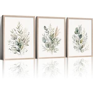 Botanical Wall Art Canvas Prints Set of 3 Framed Floral Pictures Decor 24x16