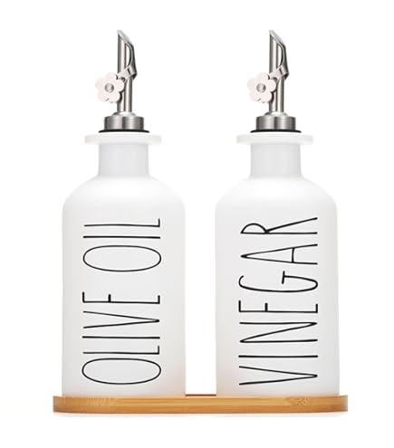 HAOTOP Farmhouse Ceramic Oil and Vinegar Dispenser Bottle Set, Perfect for Storage of Oil and Vinegar,13 oz (Navy)