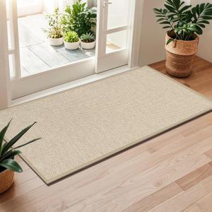 LEKEEPGO Door Mat 24"x47", Non Slip Door Mat Indoor Entrance, Rubber Backing Front Indoor Door mat Washable Absorbent Low-Profile Entryway Entry Resist Dirt Inside Door Mats, Khaki (1'11" x 3'11" (Rectangular))