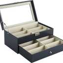 8 Slot Sunglass Organizer Leather Eyeglasses Collector Eyewear Display Case Storage Box, Black