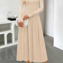 MEROKEETY Women's Fall Long Sleeve Wedding Guest Dresses 2025 One Shoulder Elegant Formal Pleated Midi Maxi Dress (Beige, S)